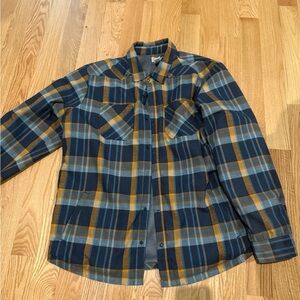 L.L. Bean Thick Fleece Lined Plaid Shirt with Blue and Orange Accents